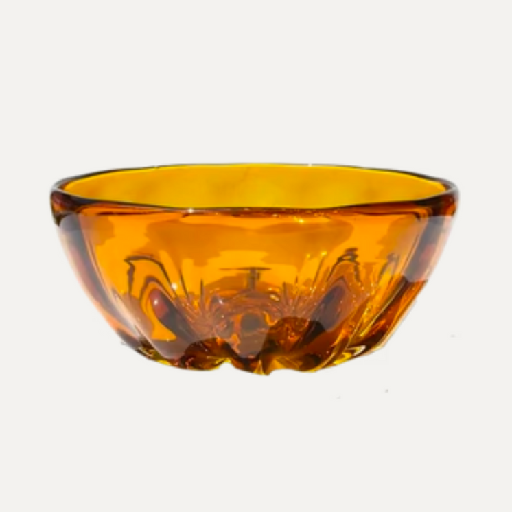 Saban Glass Hand Blown Sheer Illusion Bowl - Amber