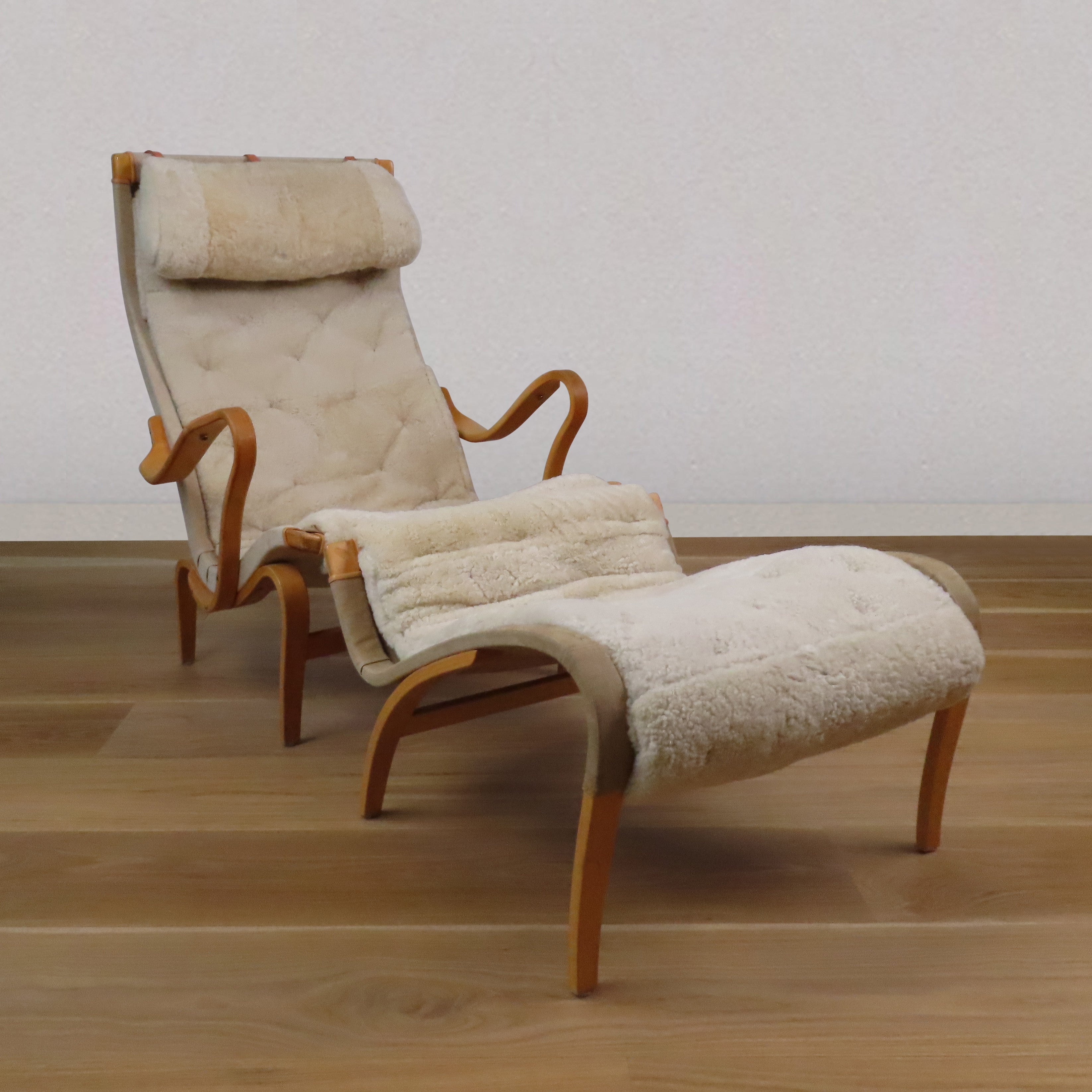 Bruno Mattisson Shearling Lounge Chair and Ottoman