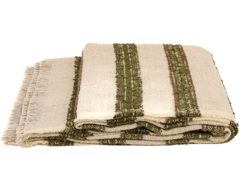 Natural and Olive Throw Blanket