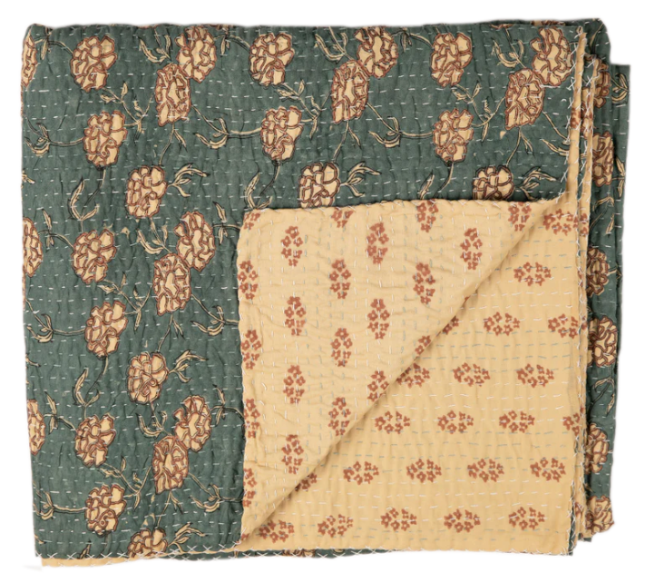 Marigold Teal Kantha Quilt