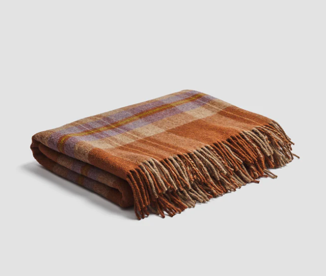 Burnt Orange Plaid Cabin Wool Blanket