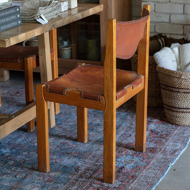 Vintage Wood + Leather Dining Chair