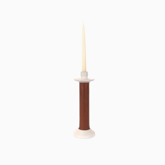 Large Leather Wrapped Candle Holder - White